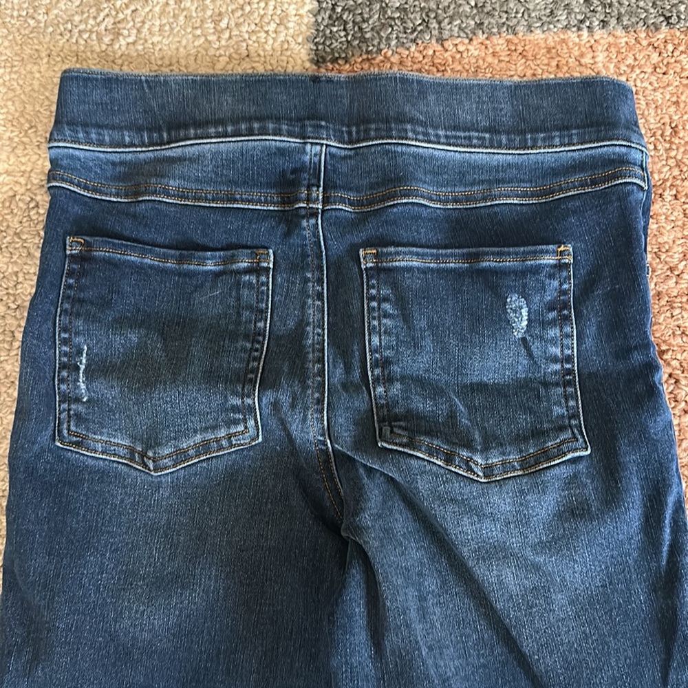 Spanx High Rise Pull On Skinny Jeans Medium Wash with Raw Hem Size Small - Picture 5 of 6